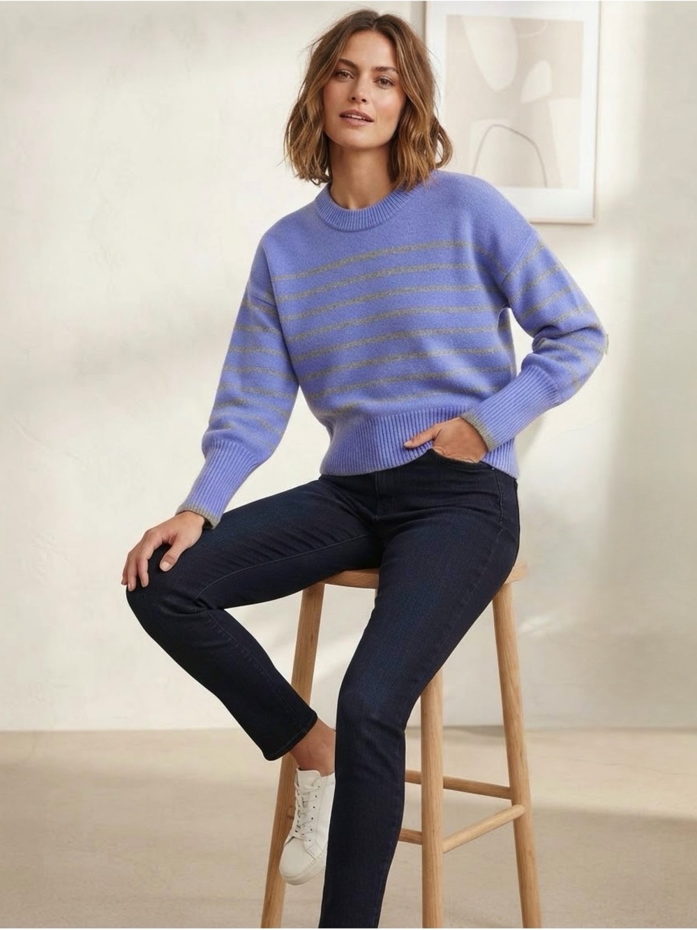 Philosophy Republic Clothing Women's Blue Gray Striped Crew Ribbed Sweater S